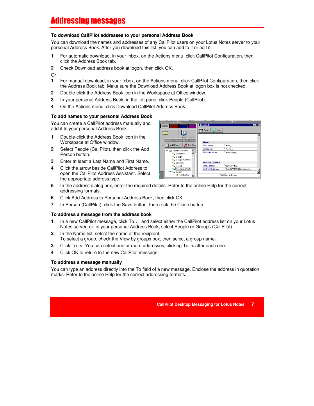 Nortel Networks NTRG22AC, A0789401 To add names to your personal Address Book, To address a message from the address book 