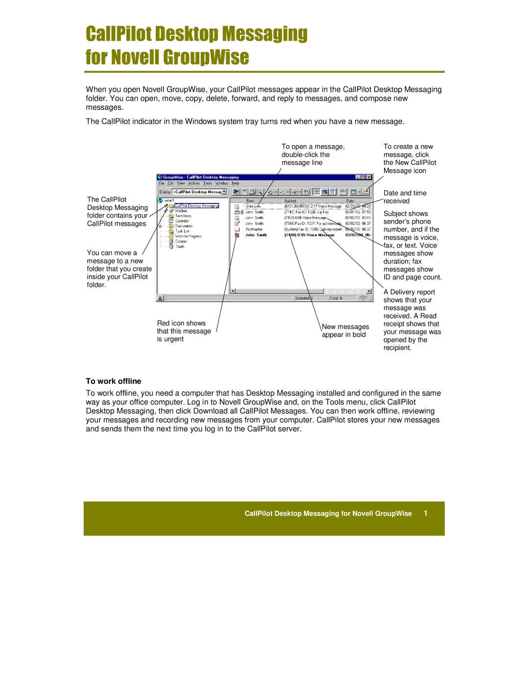 Nortel Networks NTRG22AC, A0789401 manual CallPilot Desktop Messaging for Novell GroupWise 