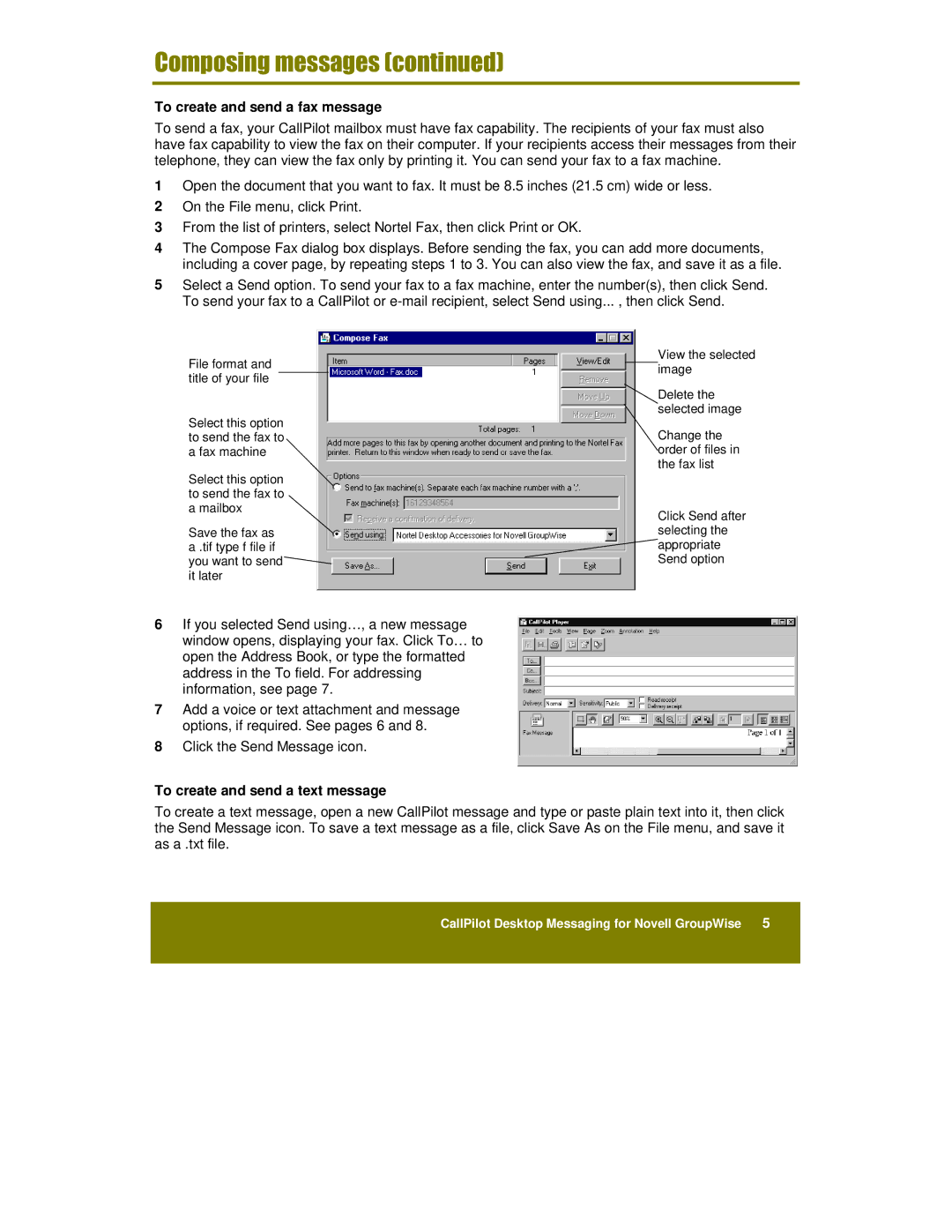 Nortel Networks NTRG22AC, A0789401 manual To create and send a fax message 