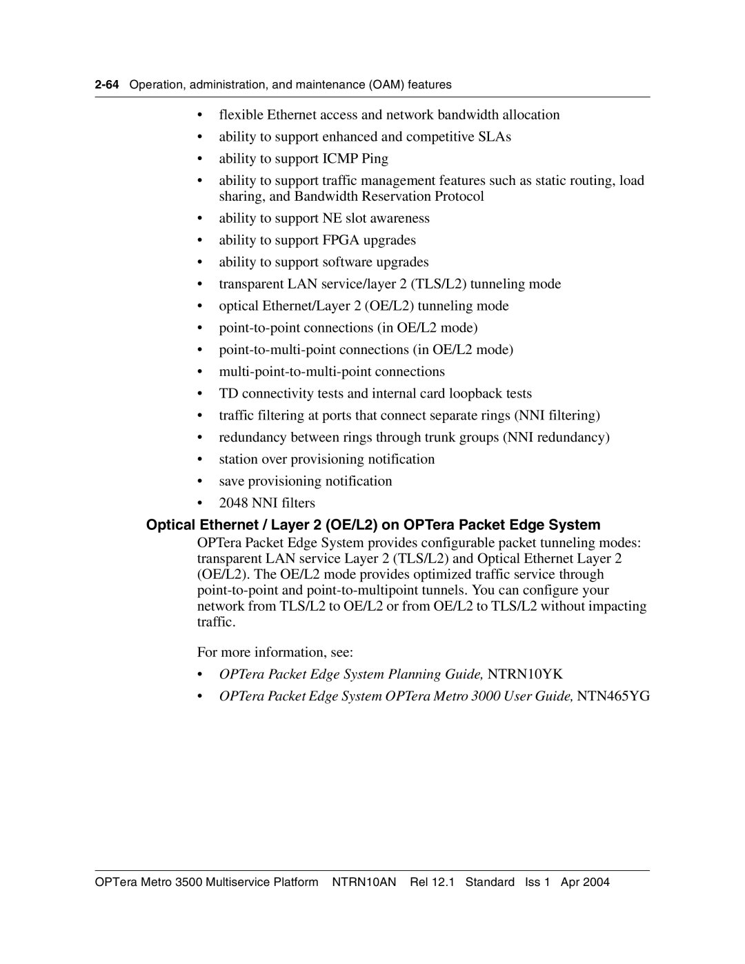 Nortel Networks NTRN10AN, 3500 manual 64Operation, administration, and maintenance OAM features 