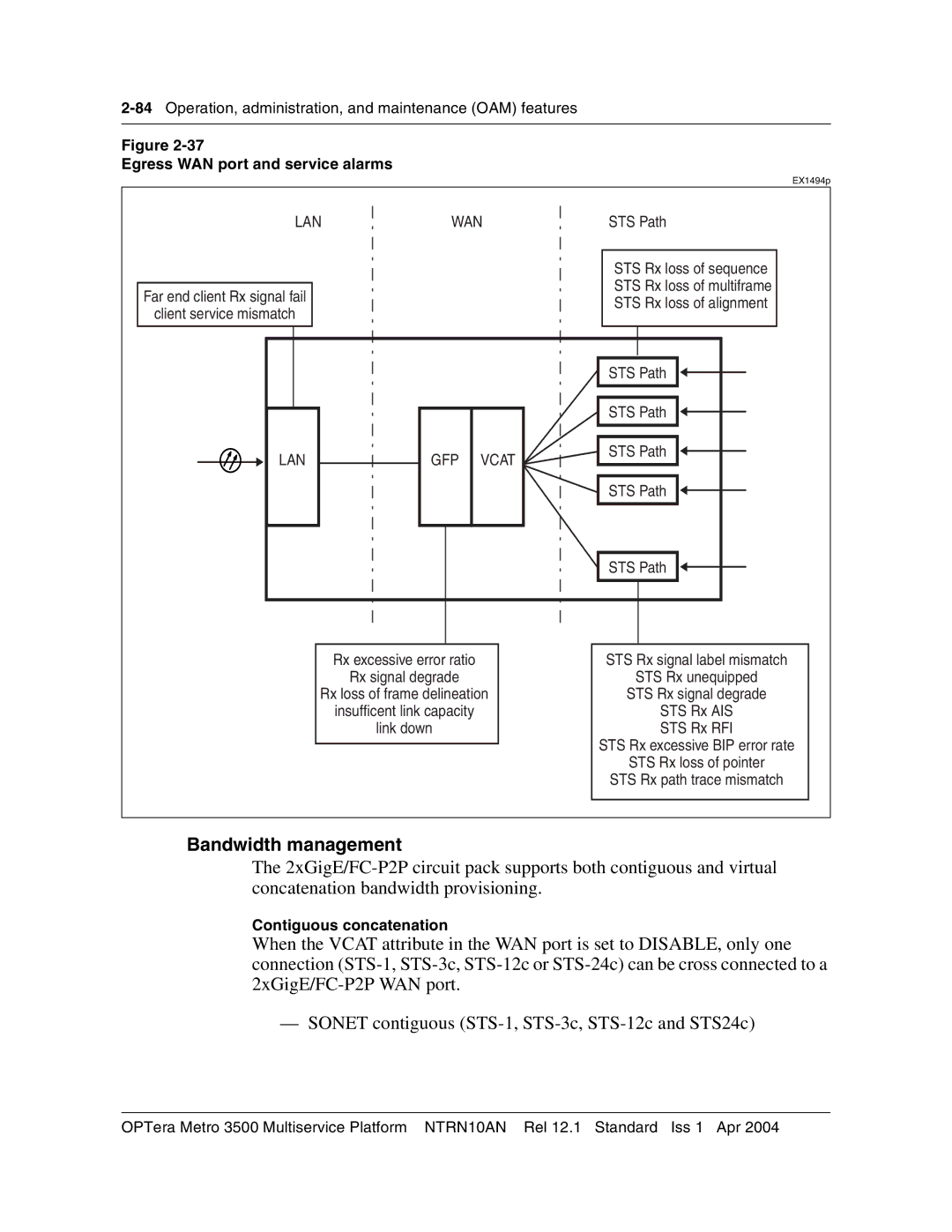 Nortel Networks NTRN10AN, 3500 manual Bandwidth management, Lanwan, Contiguous concatenation 