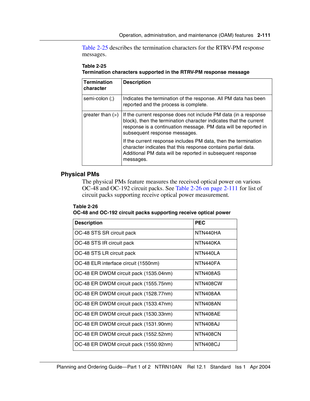 Nortel Networks 3500, NTRN10AN manual Physical PMs 