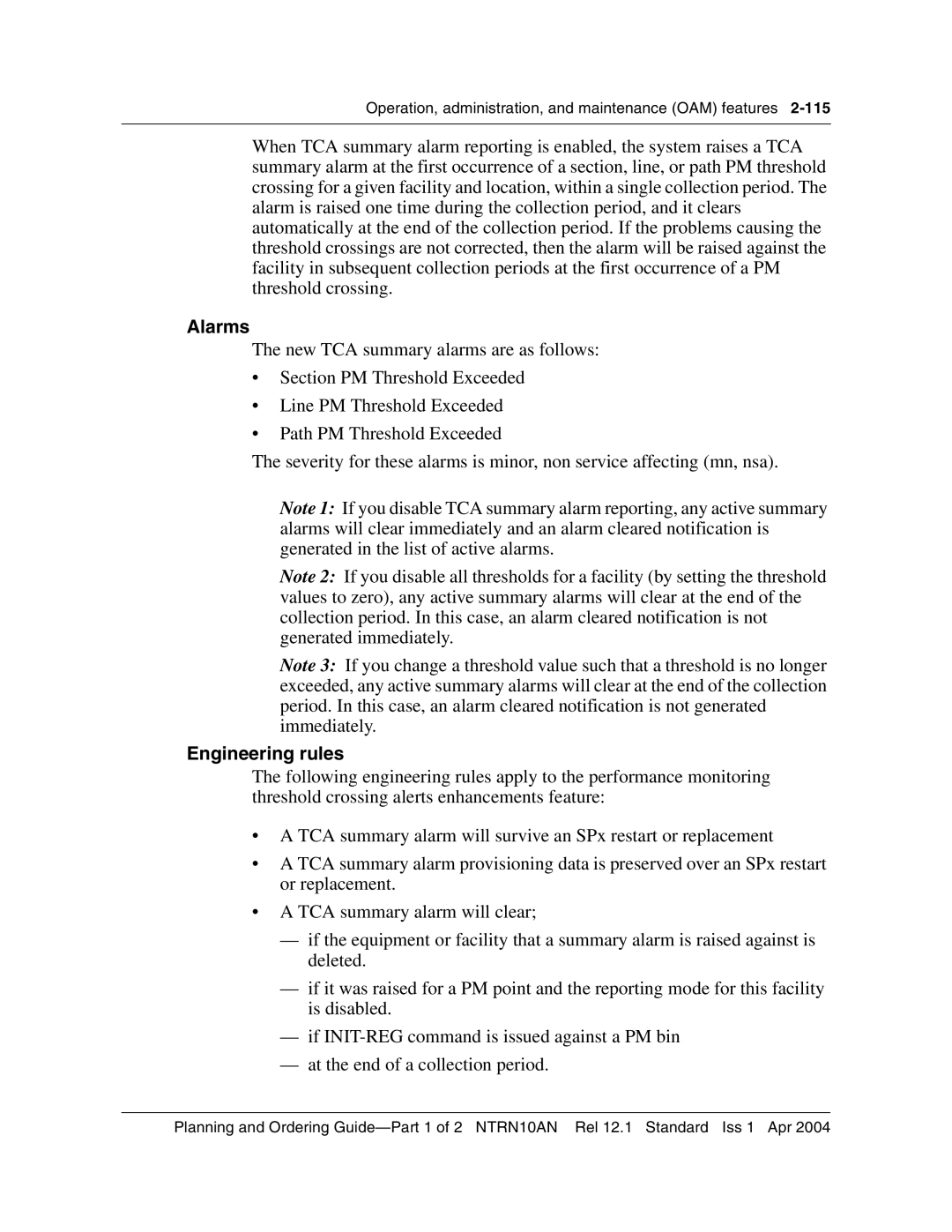 Nortel Networks 3500, NTRN10AN manual Alarms, Engineering rules 