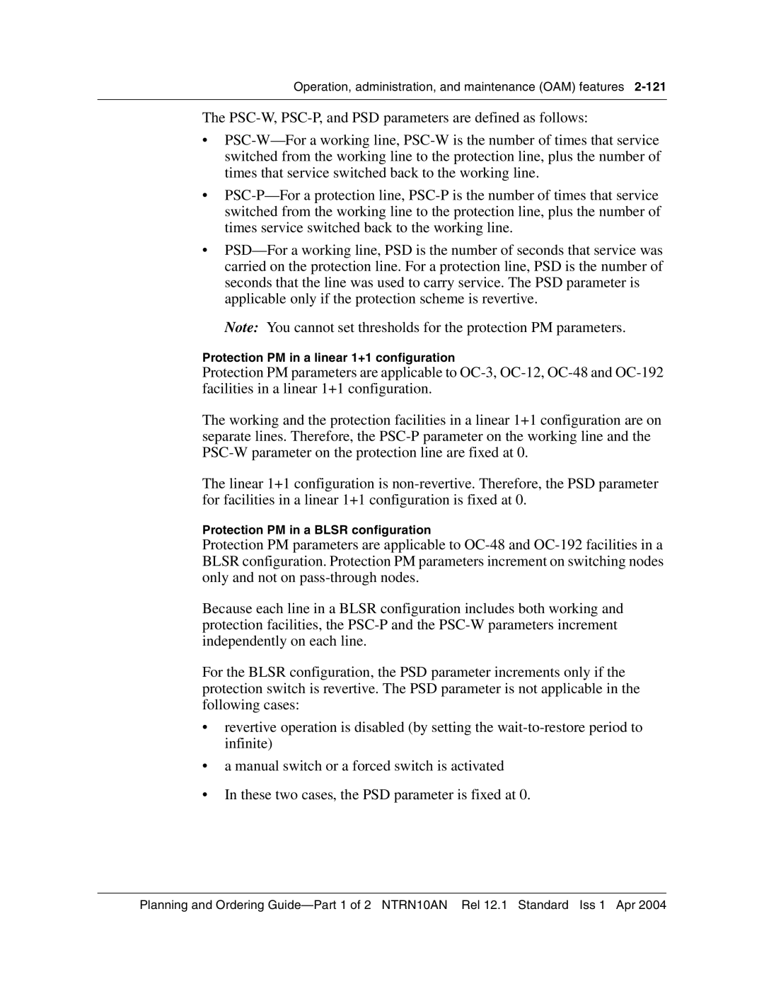 Nortel Networks 3500, NTRN10AN manual Protection PM in a linear 1+1 configuration, Protection PM in a Blsr configuration 