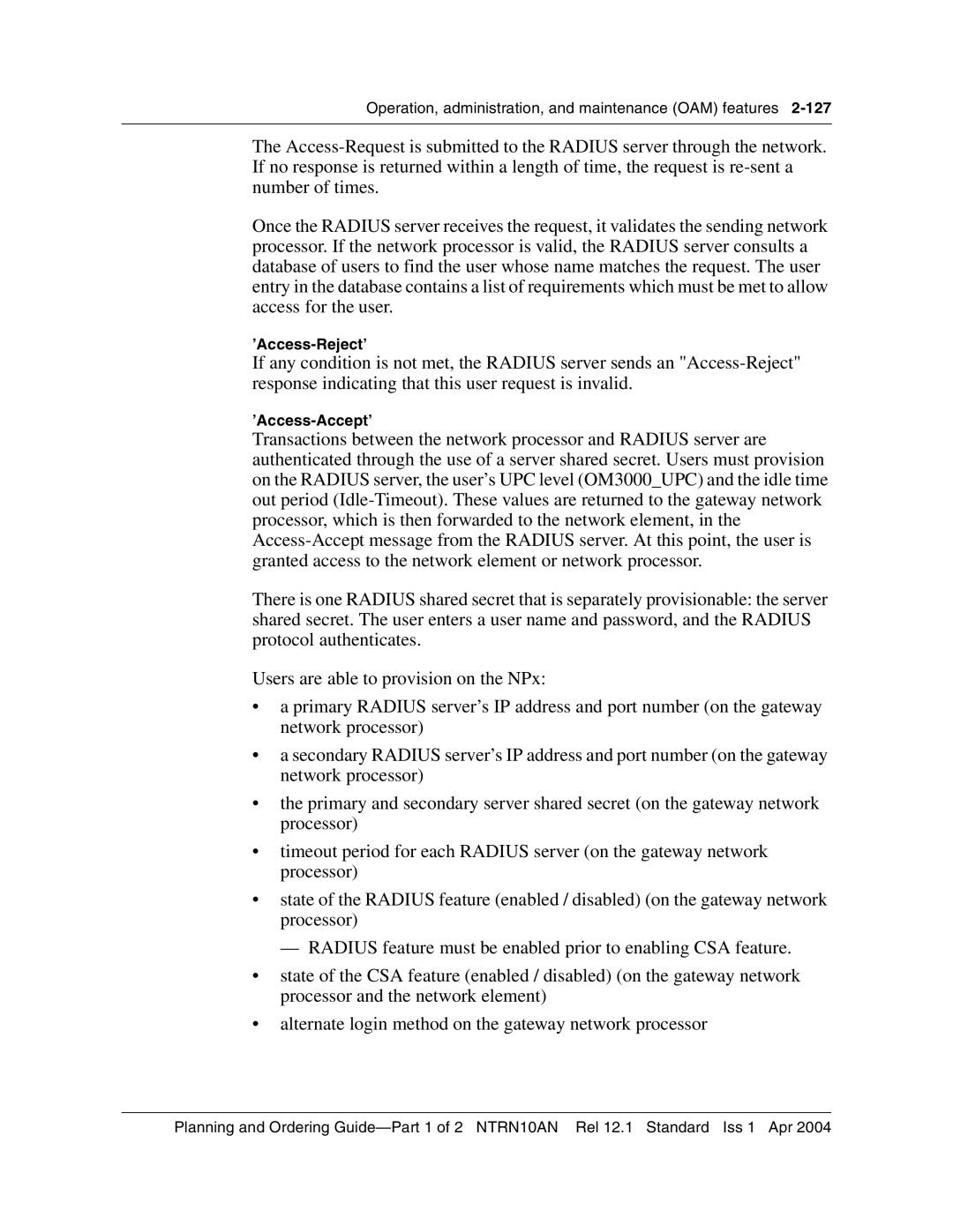 Nortel Networks 3500, NTRN10AN manual ’Access-Reject’, ’Access-Accept’ 