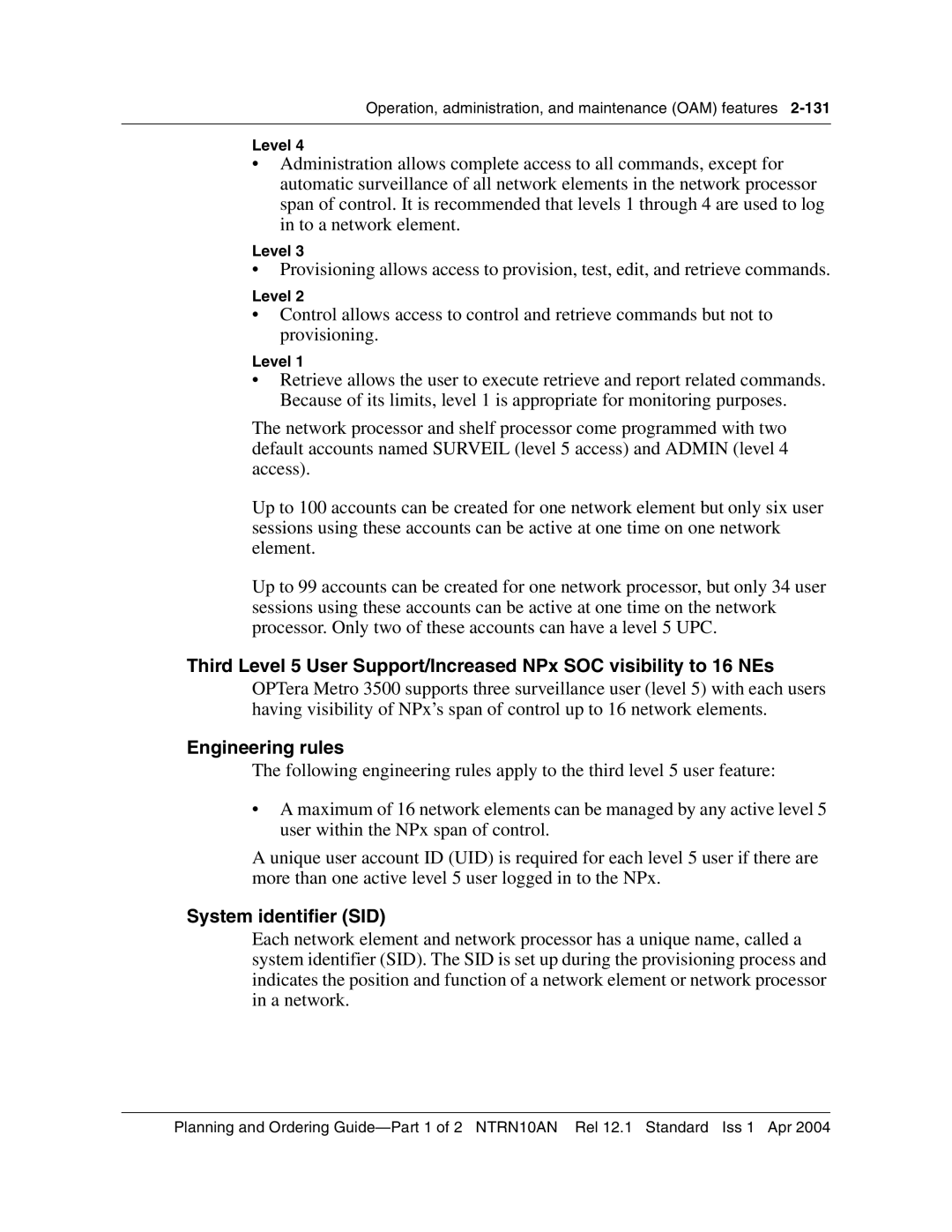 Nortel Networks 3500, NTRN10AN manual Engineering rules, System identifier SID 