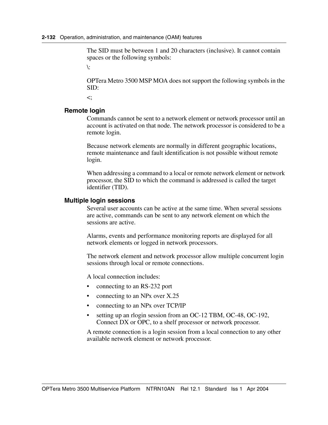 Nortel Networks NTRN10AN, 3500 manual Remote login, Multiple login sessions 
