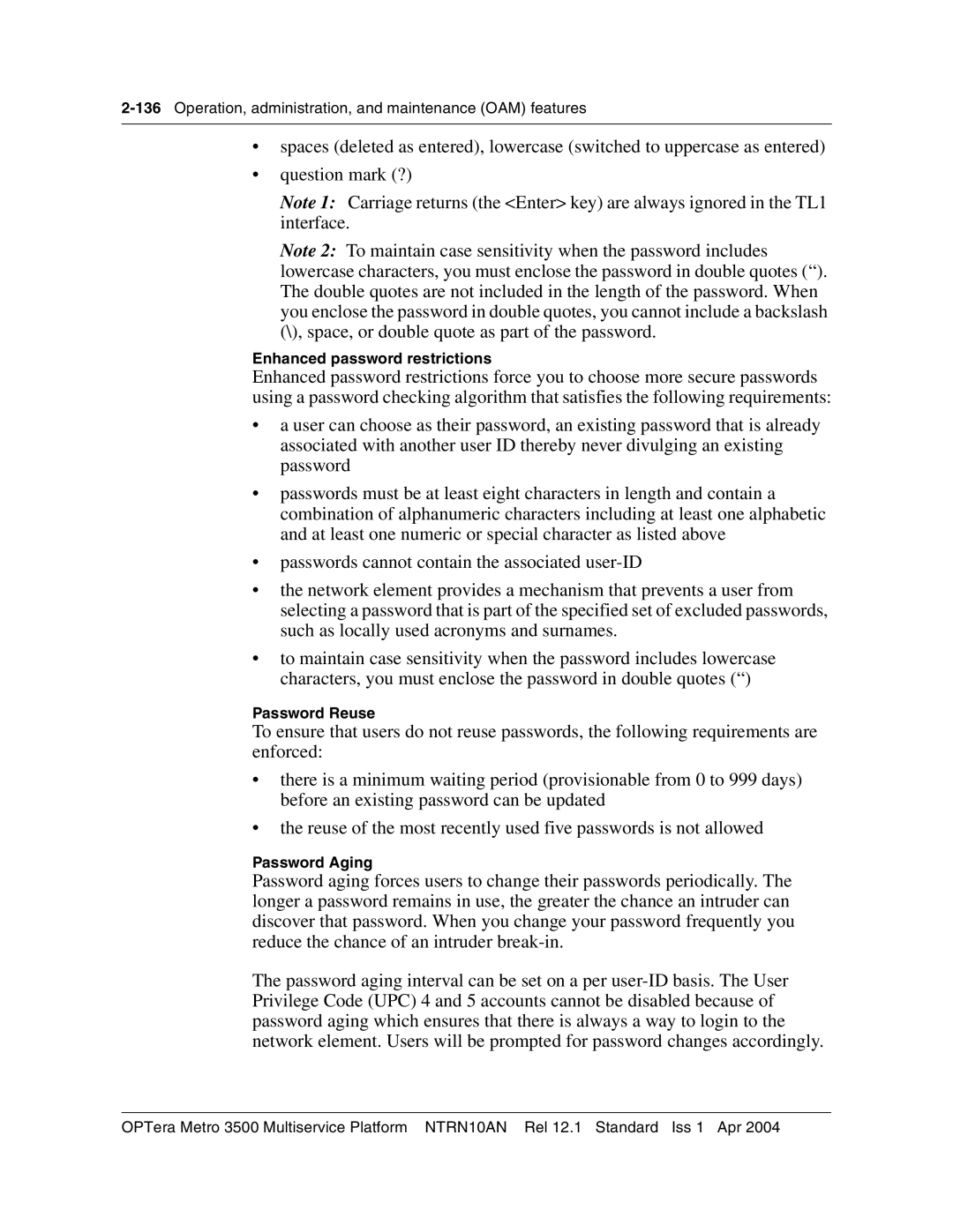 Nortel Networks NTRN10AN, 3500 manual Enhanced password restrictions, Password Reuse, Password Aging 