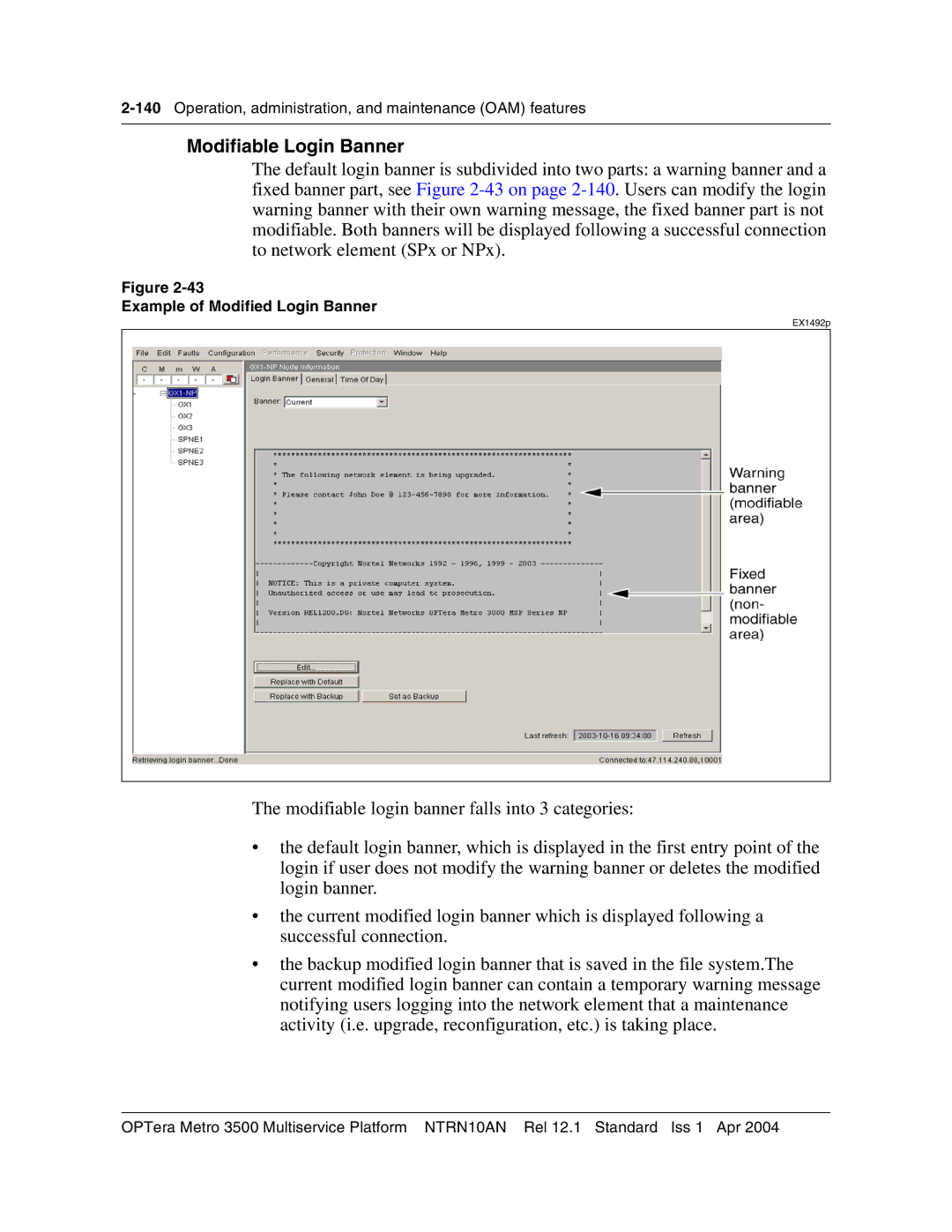 Nortel Networks NTRN10AN, 3500 manual Modifiable Login Banner, Example of Modified Login Banner 