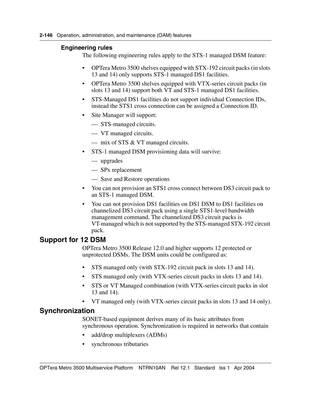 Nortel Networks NTRN10AN, 3500 manual Support for 12 DSM, Synchronization 