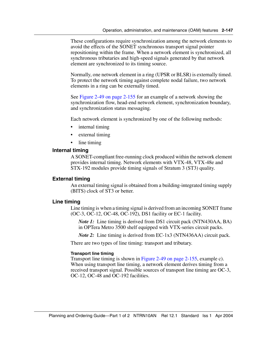 Nortel Networks 3500, NTRN10AN manual Internal timing, External timing, Line timing, Transport line timing 