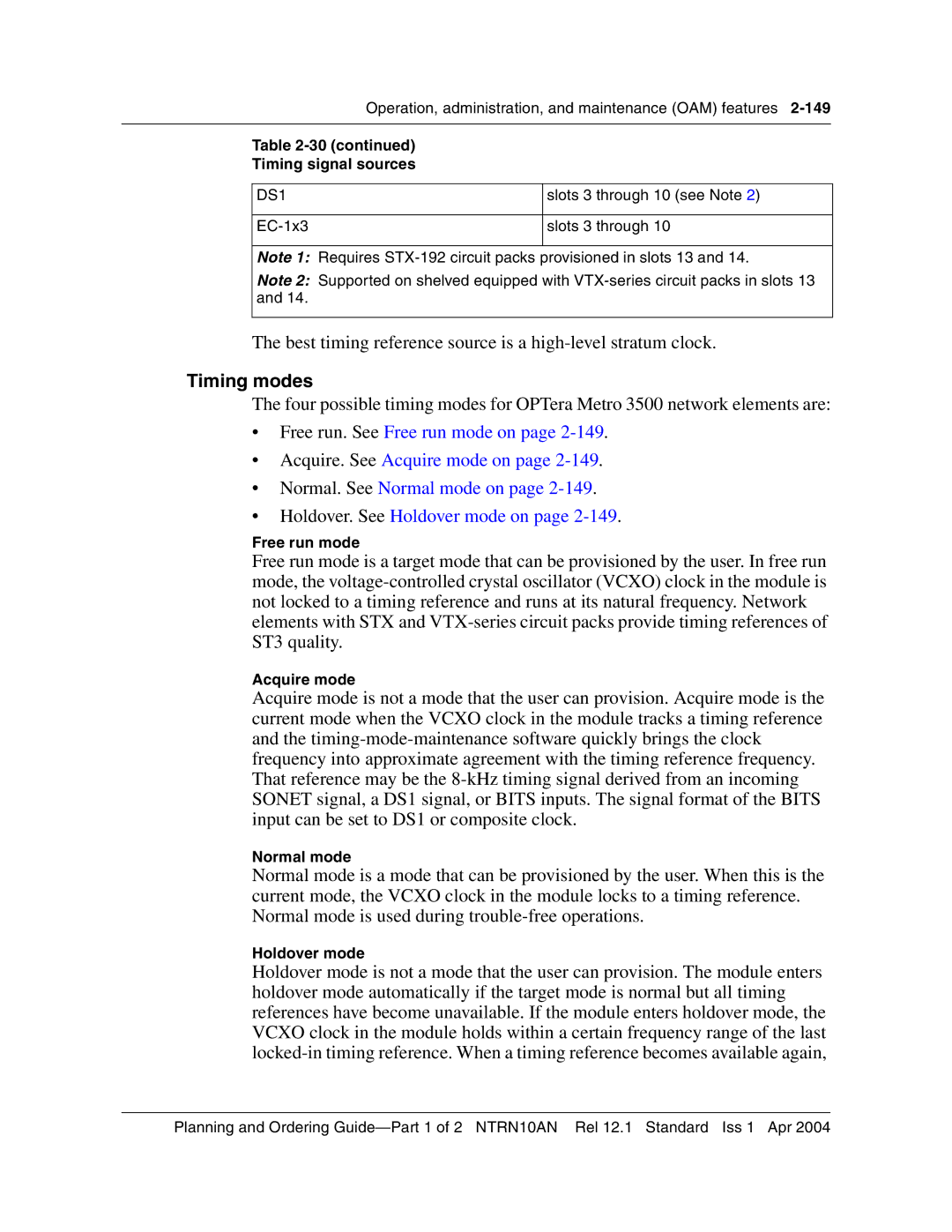 Nortel Networks 3500, NTRN10AN manual Timing modes 