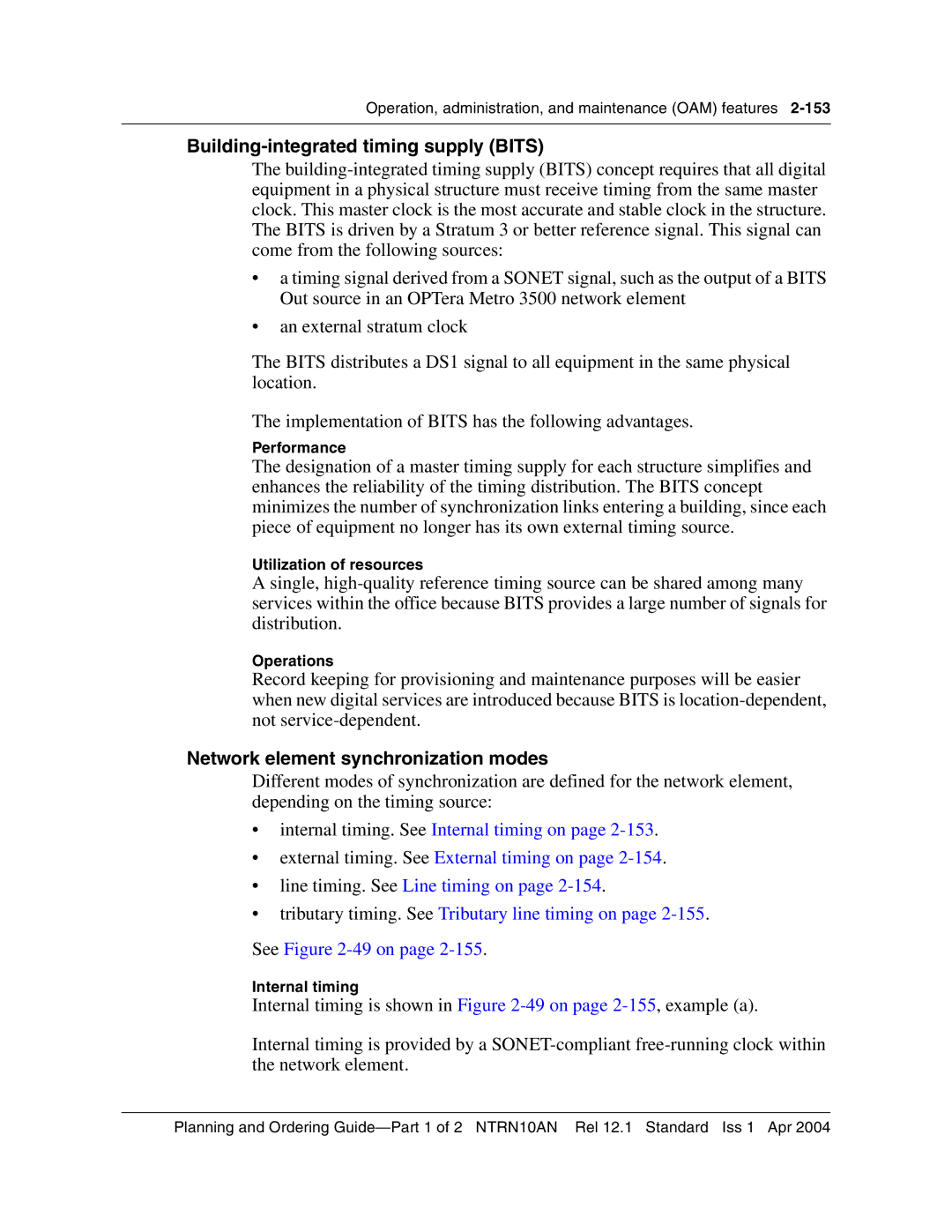 Nortel Networks 3500, NTRN10AN manual Building-integrated timing supply Bits, Network element synchronization modes 