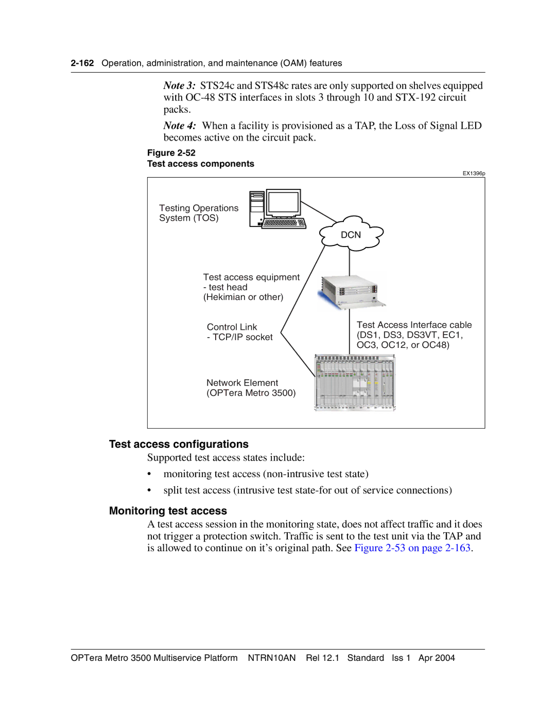 Nortel Networks NTRN10AN, 3500 manual Test access configurations, Monitoring test access, Test access components, Dcn 