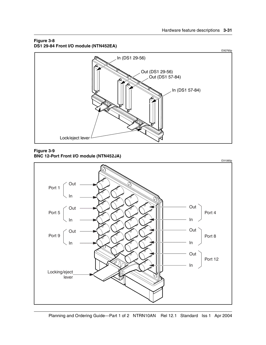 Nortel Networks 3500, NTRN10AN manual DS1 29-84 Front I/O module NTN452EA, BNC 12-Port Front I/O module NTN452JA 