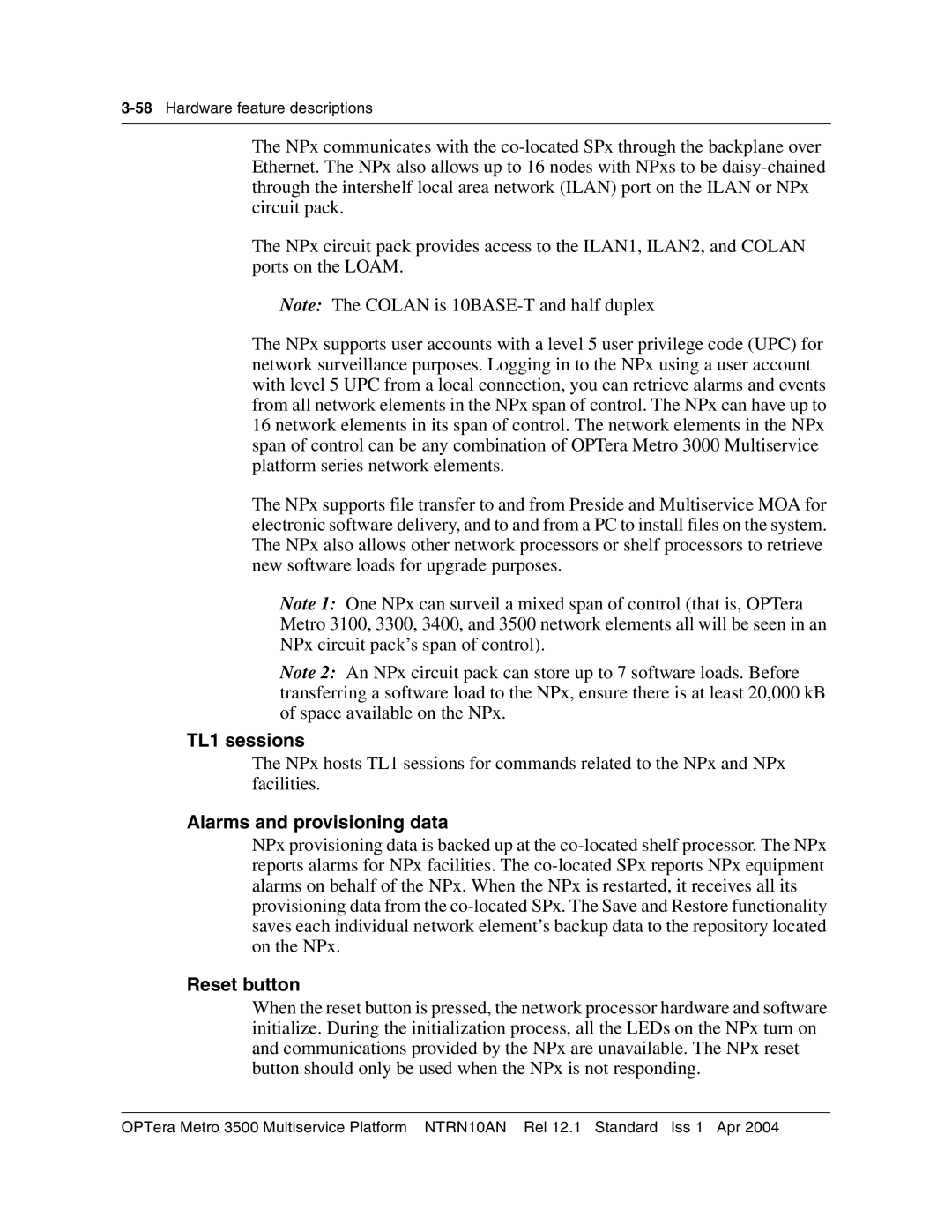 Nortel Networks NTRN10AN, 3500 manual Alarms and provisioning data 