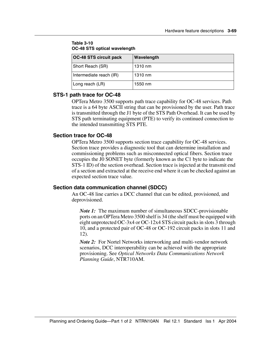 Nortel Networks 3500, NTRN10AN manual STS-1 path trace for OC-48 