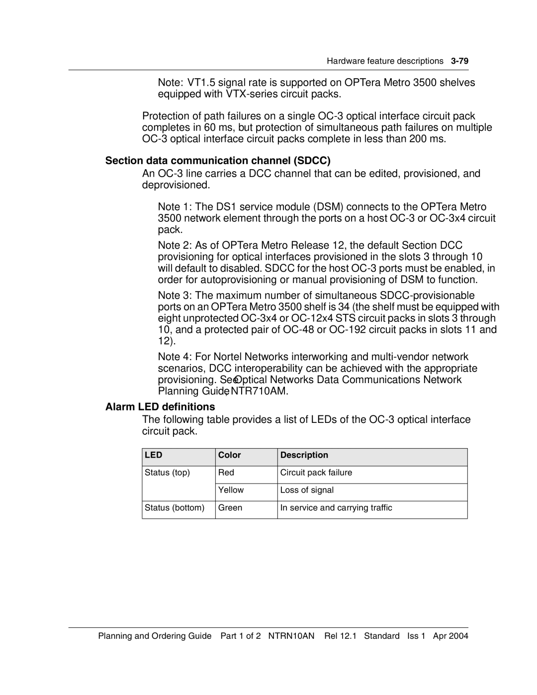 Nortel Networks 3500, NTRN10AN manual Section data communication channel Sdcc 