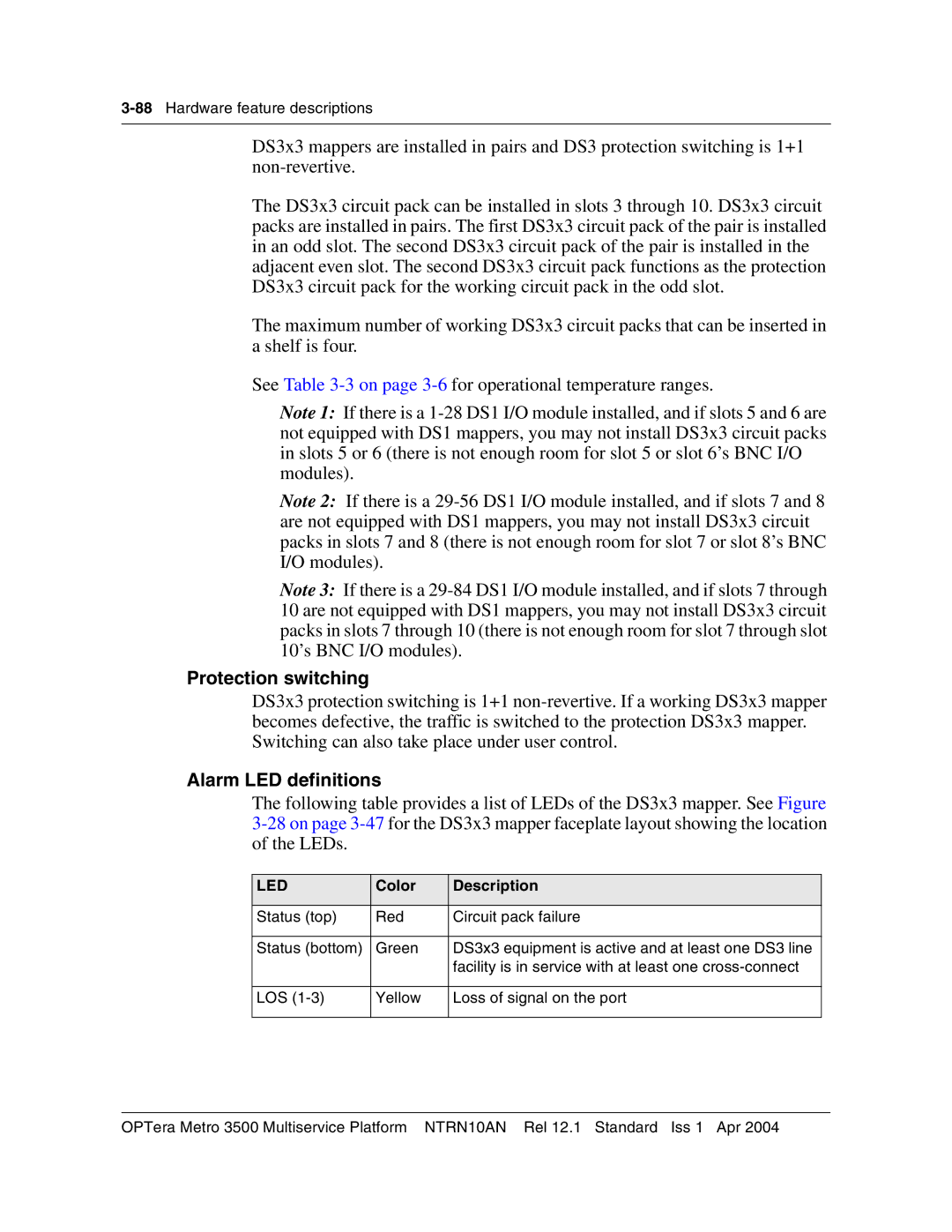 Nortel Networks NTRN10AN, 3500 manual 88Hardware feature descriptions 