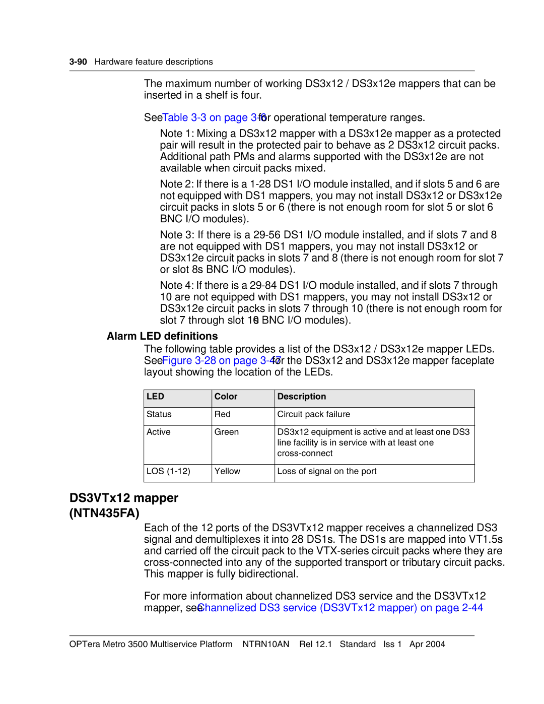 Nortel Networks NTRN10AN, 3500 manual DS3VTx12 mapper NTN435FA 