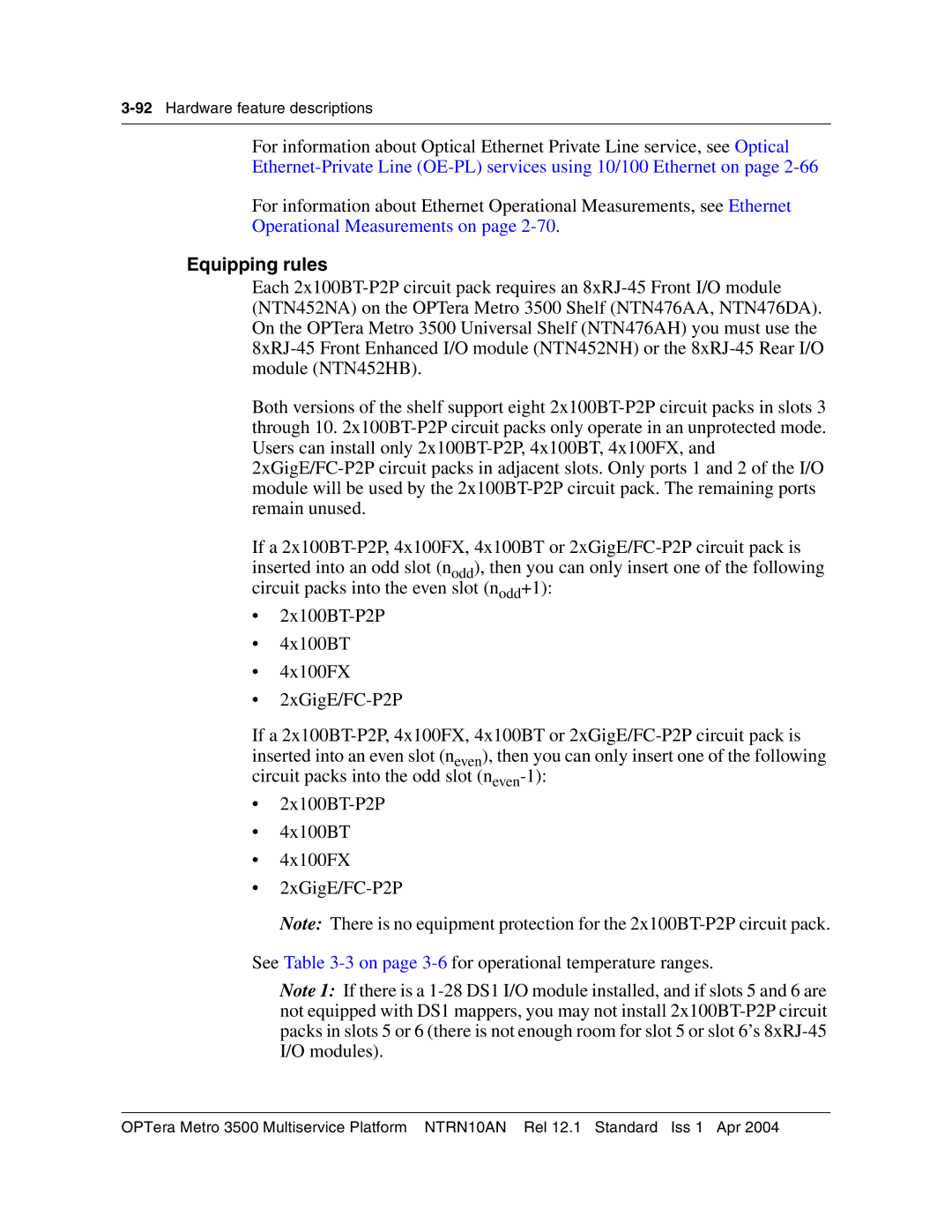 Nortel Networks NTRN10AN, 3500 manual 92Hardware feature descriptions 