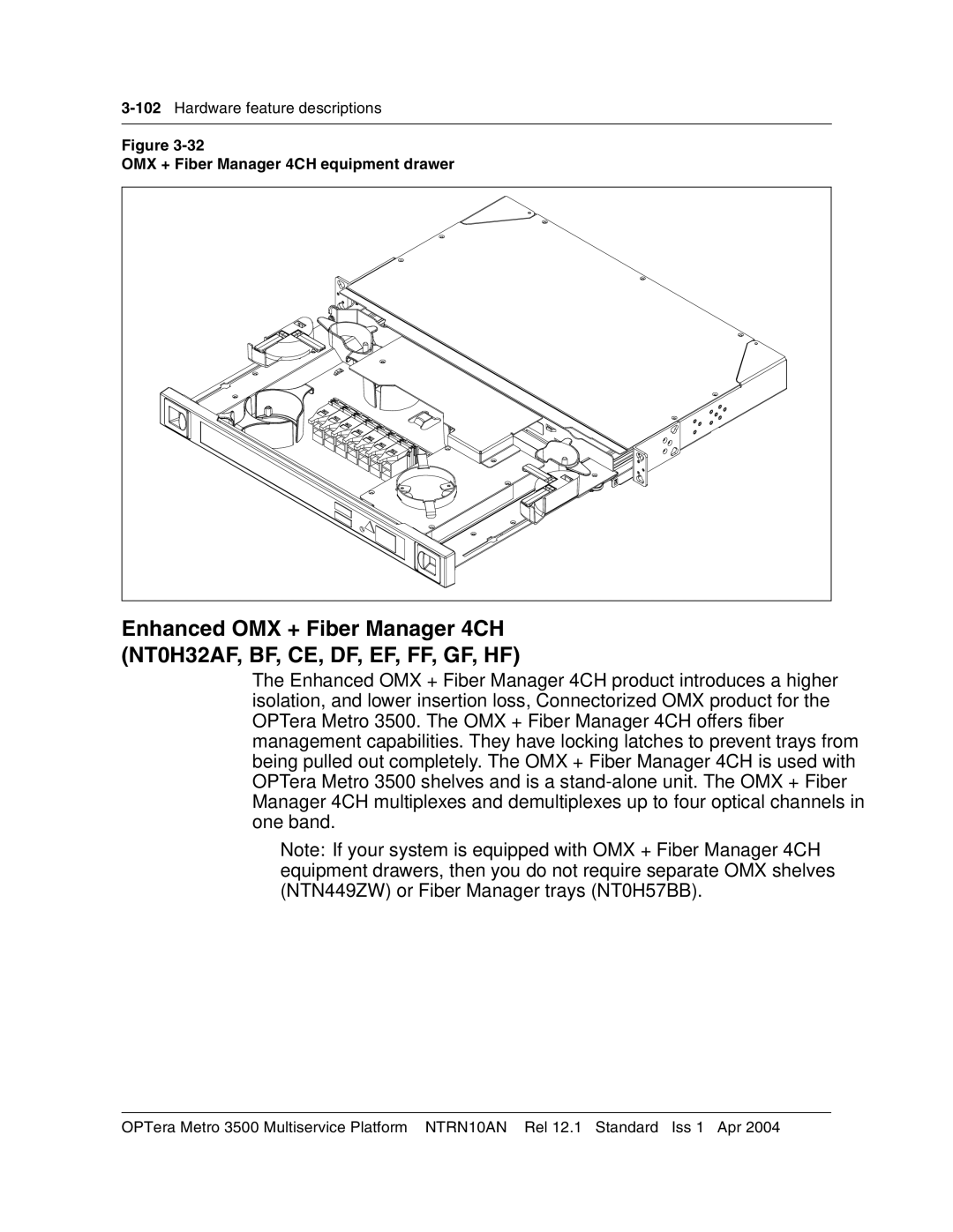 Nortel Networks NTRN10AN, 3500 manual OMX + Fiber Manager 4CH equipment drawer 