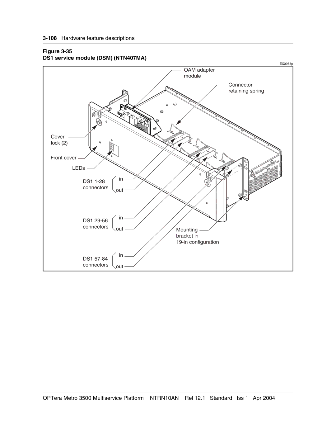 Nortel Networks NTRN10AN, 3500 manual DS1 service module DSM NTN407MA 