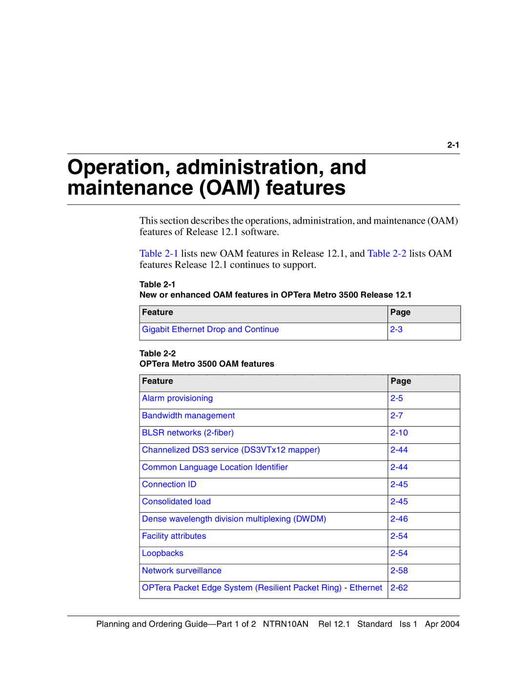 Nortel Networks 3500, NTRN10AN manual Operation, administration, and maintenance OAM features 