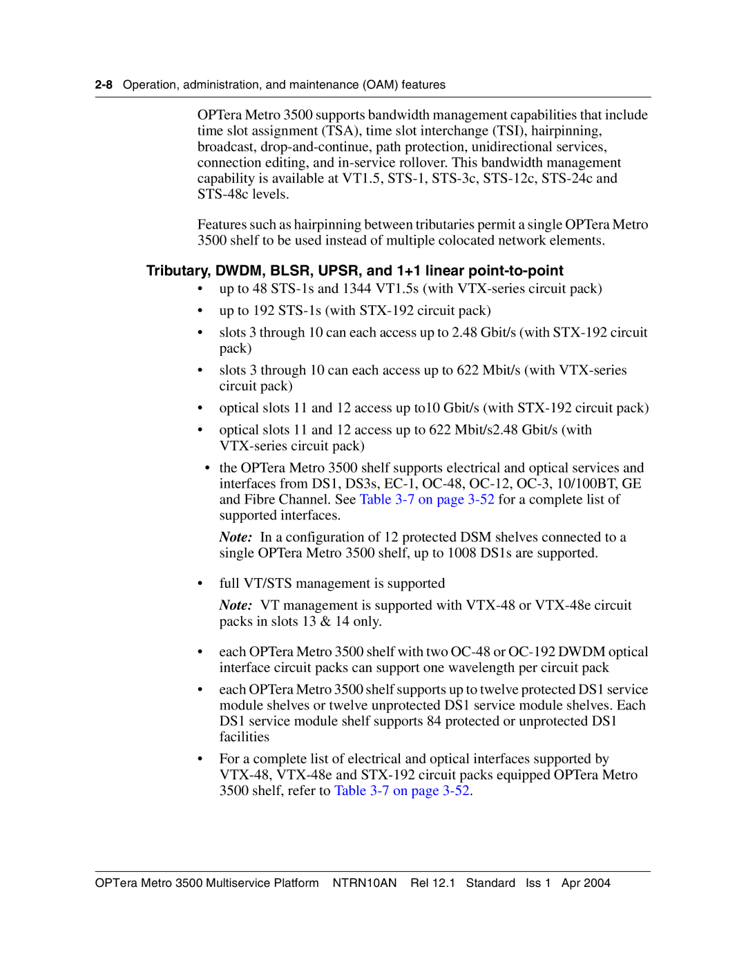 Nortel Networks NTRN10AN, 3500 manual Tributary, DWDM, BLSR, UPSR, and 1+1 linear point-to-point 