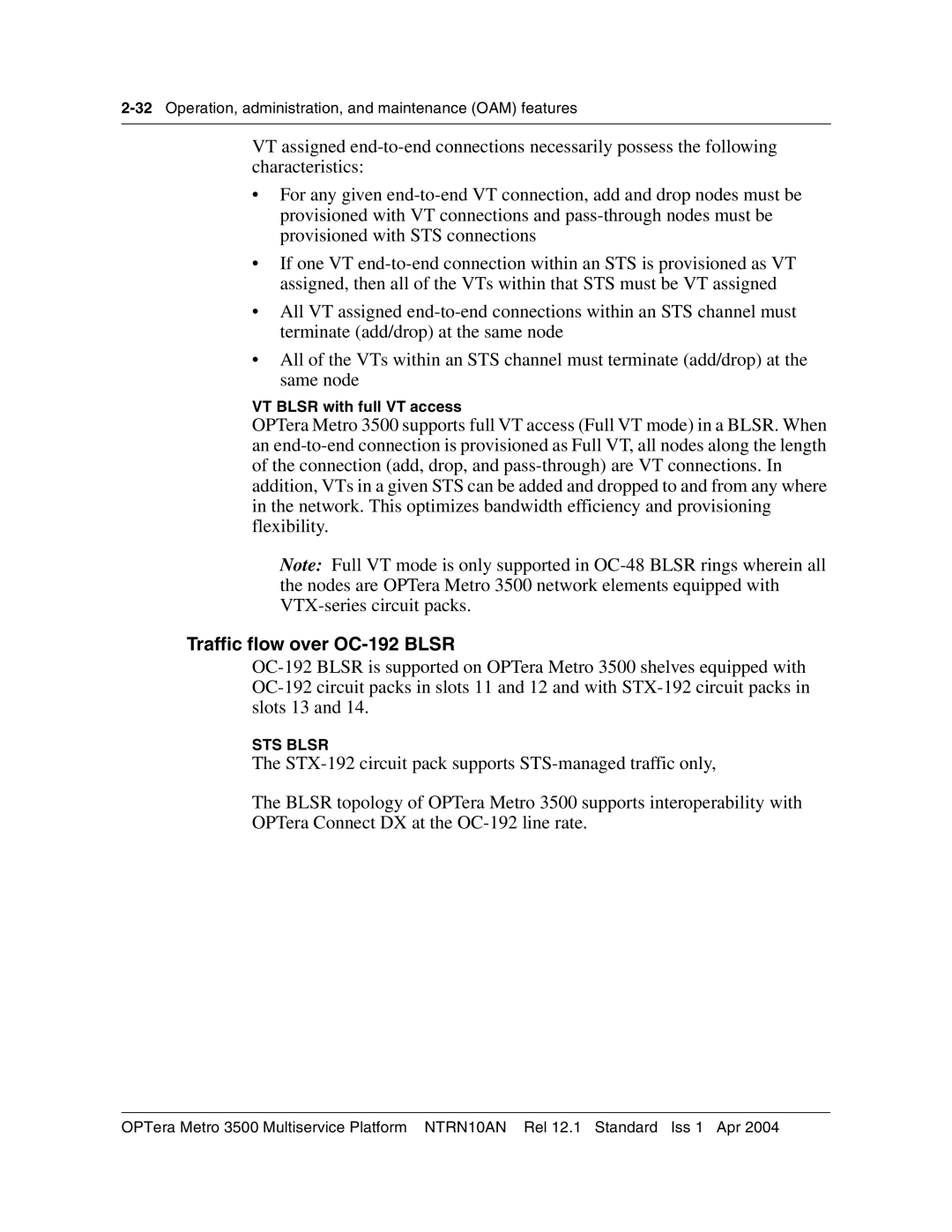 Nortel Networks NTRN10AN, 3500 manual Traffic flow over OC-192 Blsr, VT Blsr with full VT access 