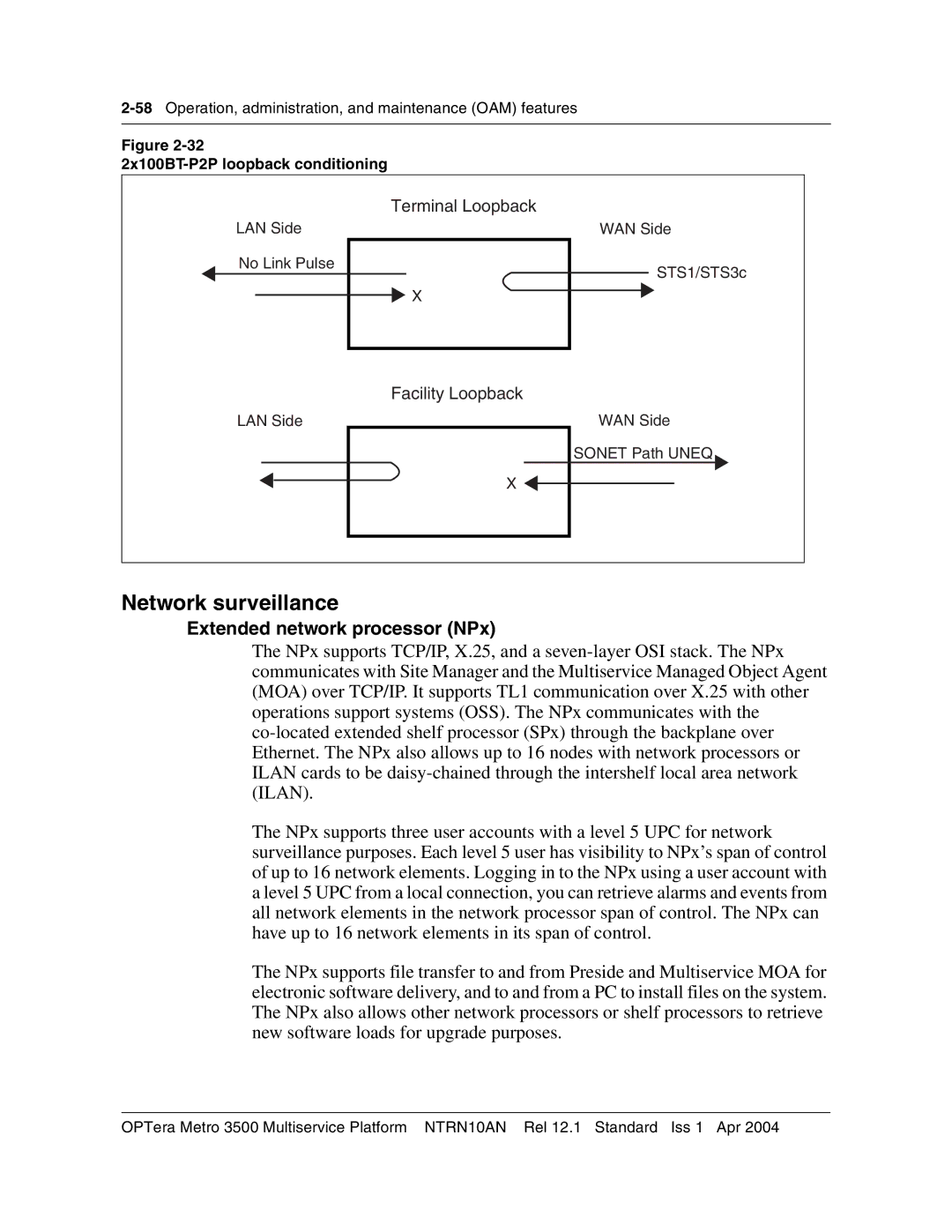 Nortel Networks NTRN10AN, 3500 Network surveillance, Extended network processor NPx, 2x100BT-P2P loopback conditioning 