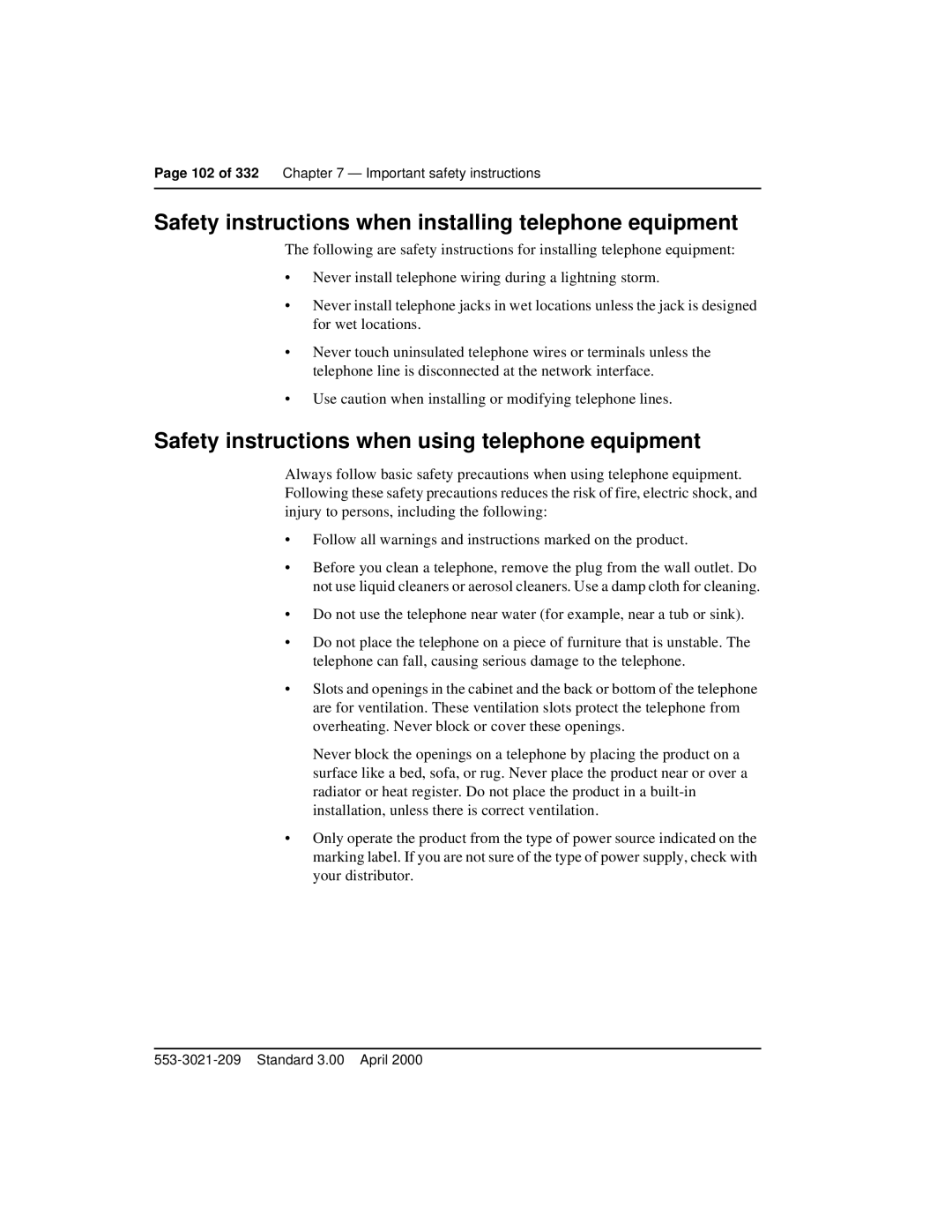 Nortel Networks Option 11C Mini manual Safety instructions when installing telephone equipment 