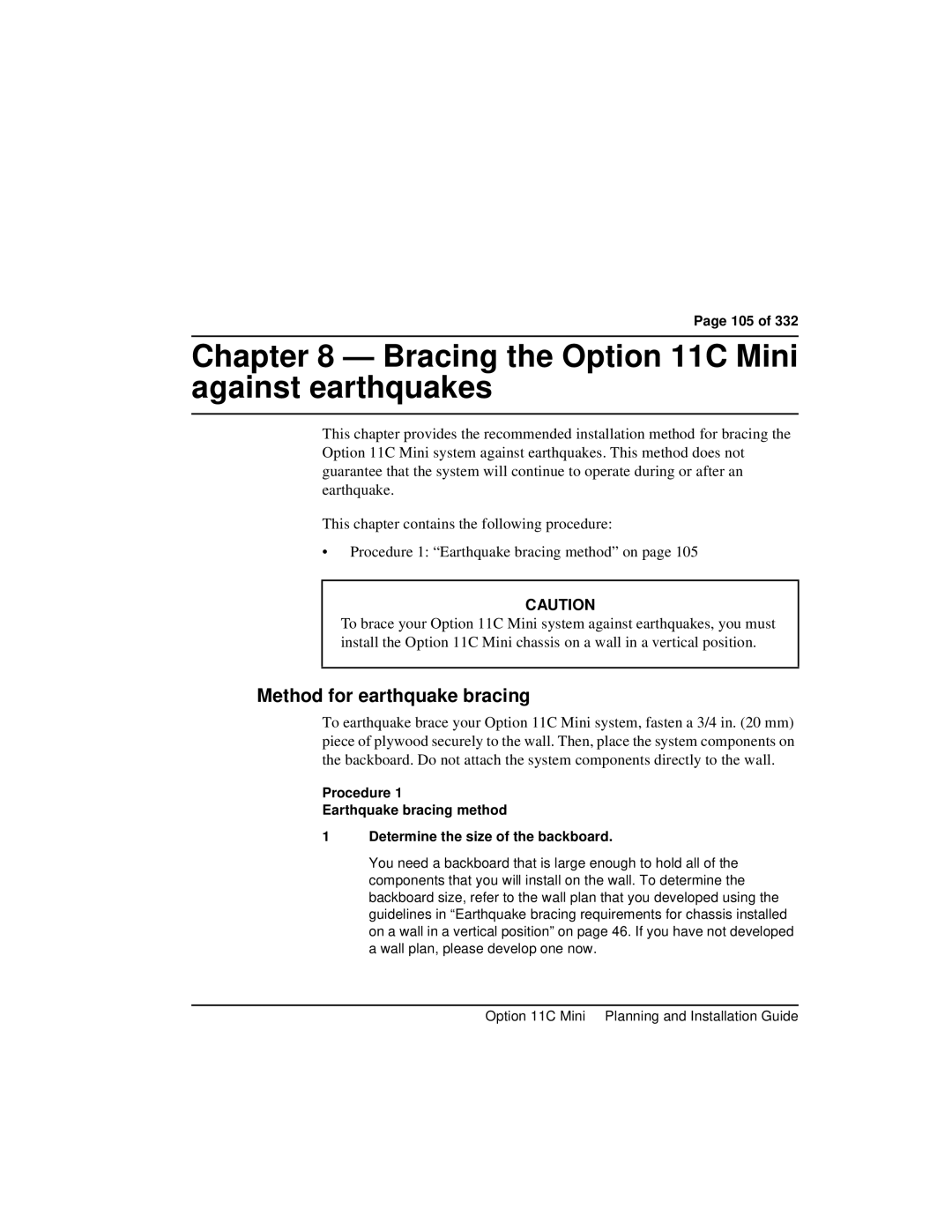 Nortel Networks manual Bracing the Option 11C Mini against earthquakes, Method for earthquake bracing, 105 