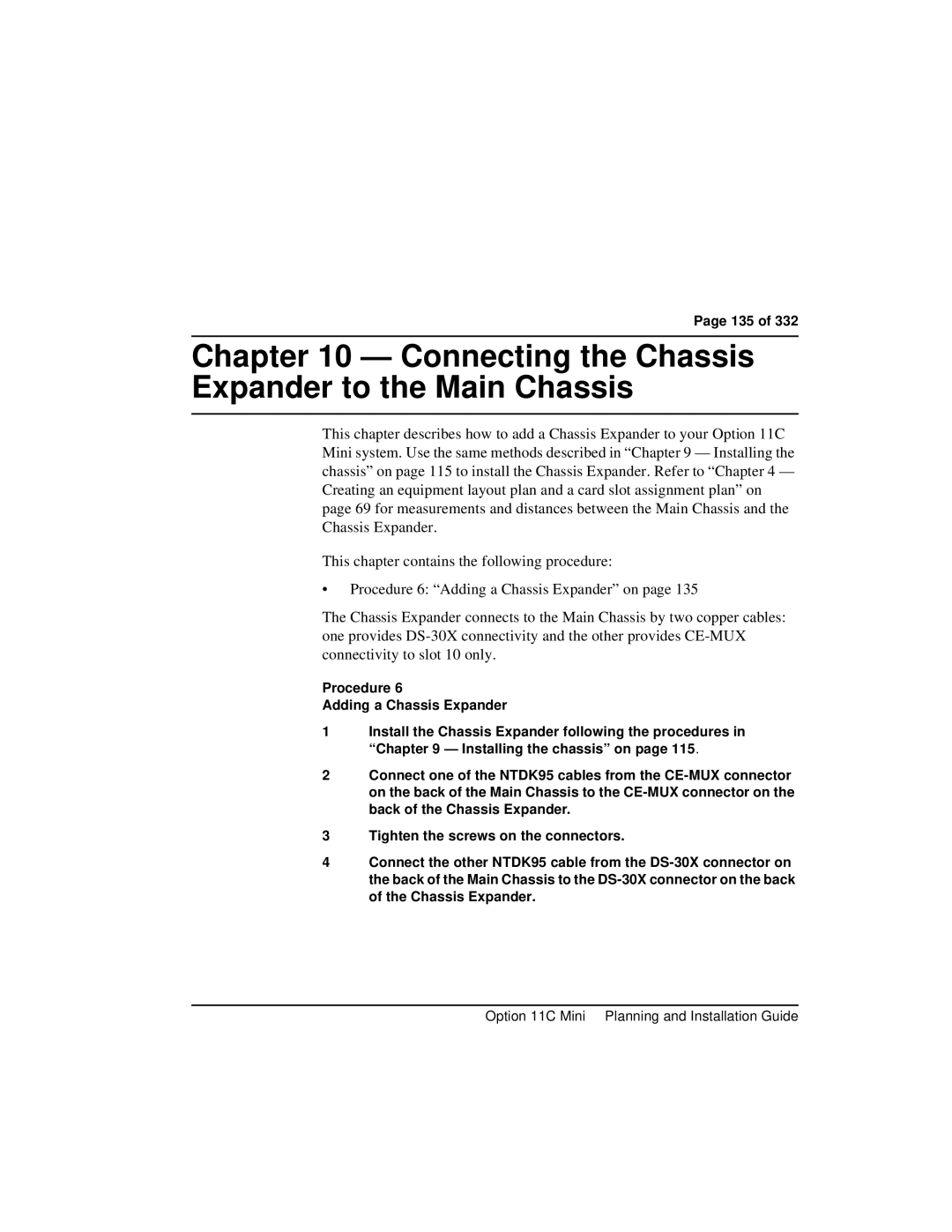 Nortel Networks Option 11C Mini manual Connecting the Chassis Expander to the Main Chassis, 135 