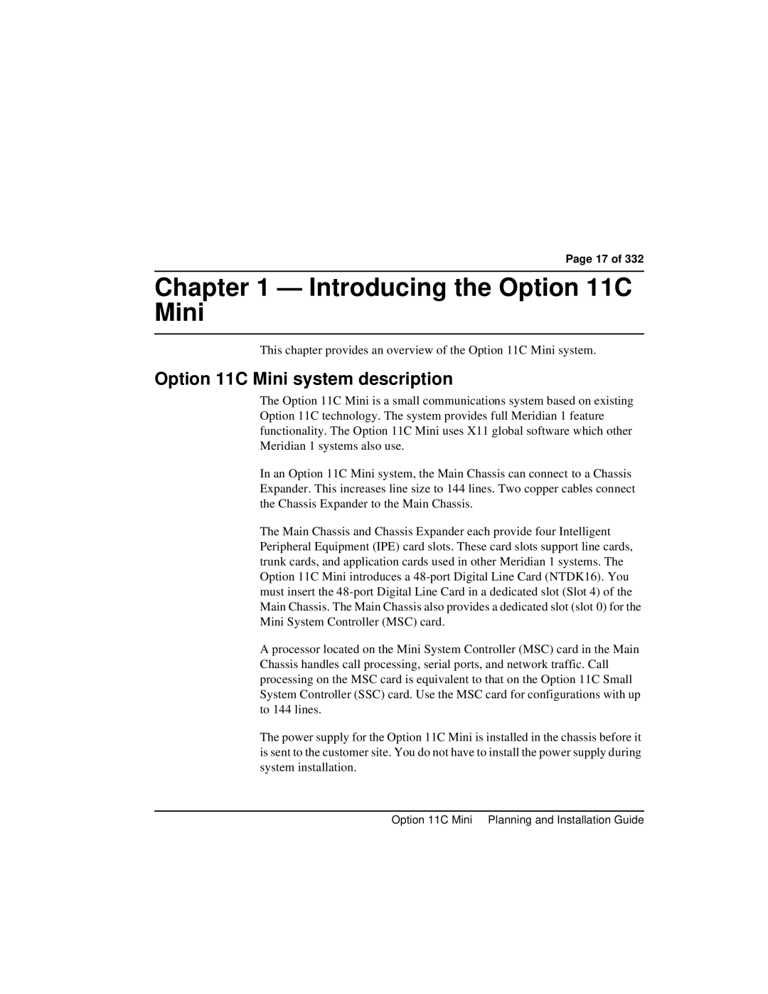 Nortel Networks manual Introducing the Option 11C Mini, Option 11C Mini system description 