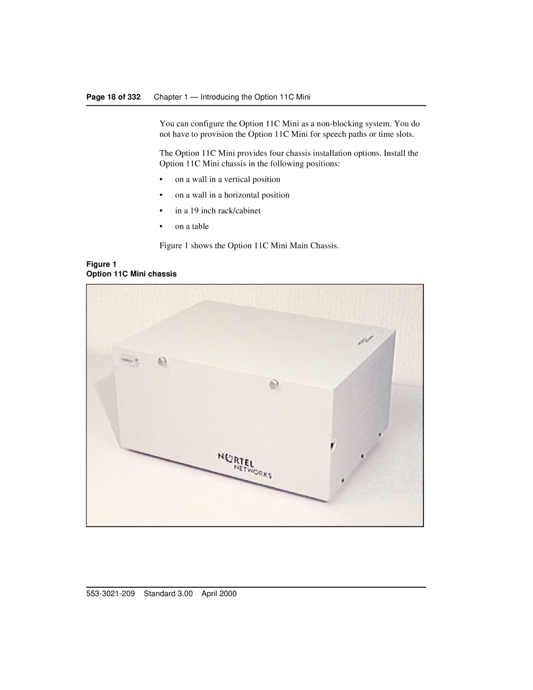 Nortel Networks manual Shows the Option 11C Mini Main Chassis, Option 11C Mini chassis 