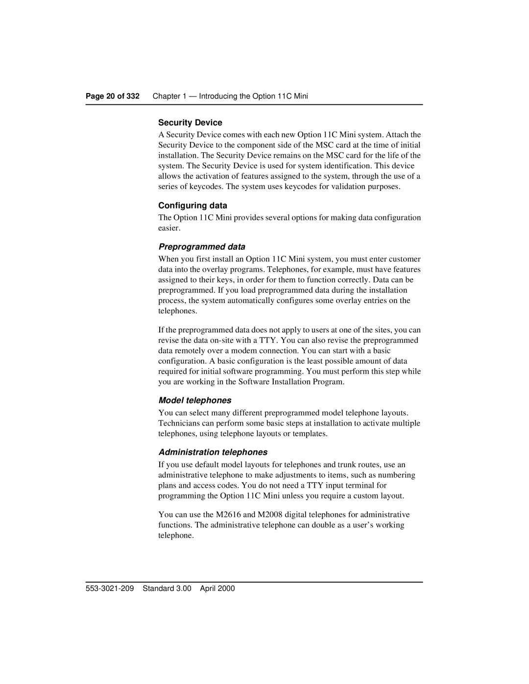 Nortel Networks Option 11C Mini manual Security Device, Configuring data 