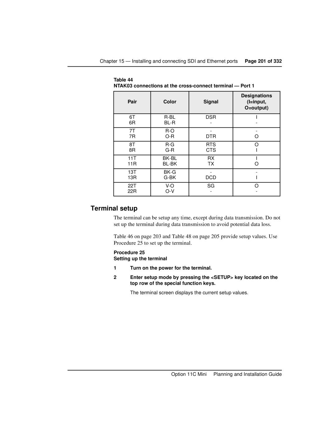 Nortel Networks Option 11C Mini manual Terminal setup 