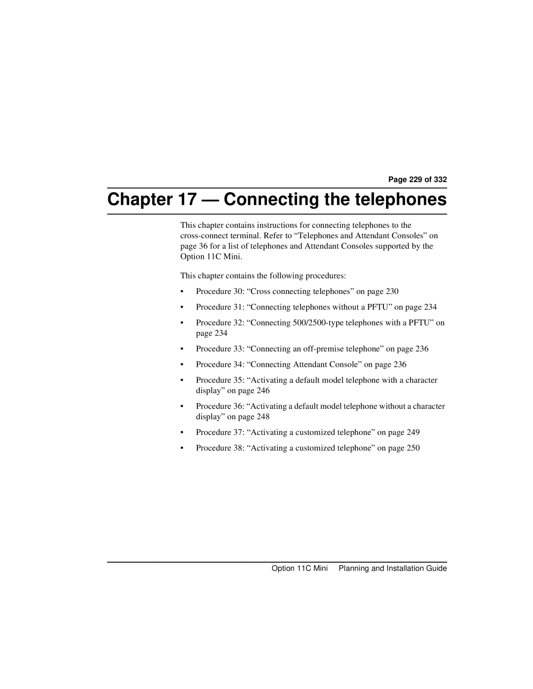 Nortel Networks Option 11C Mini manual Connecting the telephones, 229 