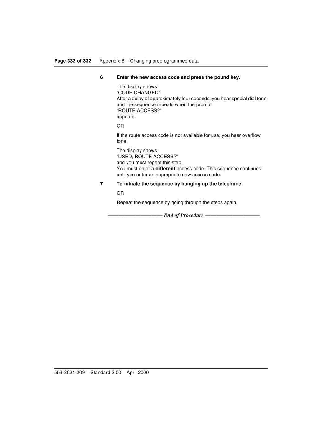 Nortel Networks Option 11C Mini manual Enter the new access code and press the pound key 