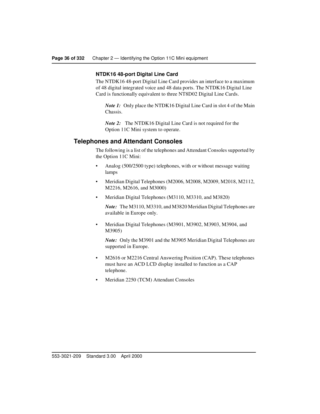 Nortel Networks Option 11C Mini manual Telephones and Attendant Consoles, NTDK16 48-port Digital Line Card 