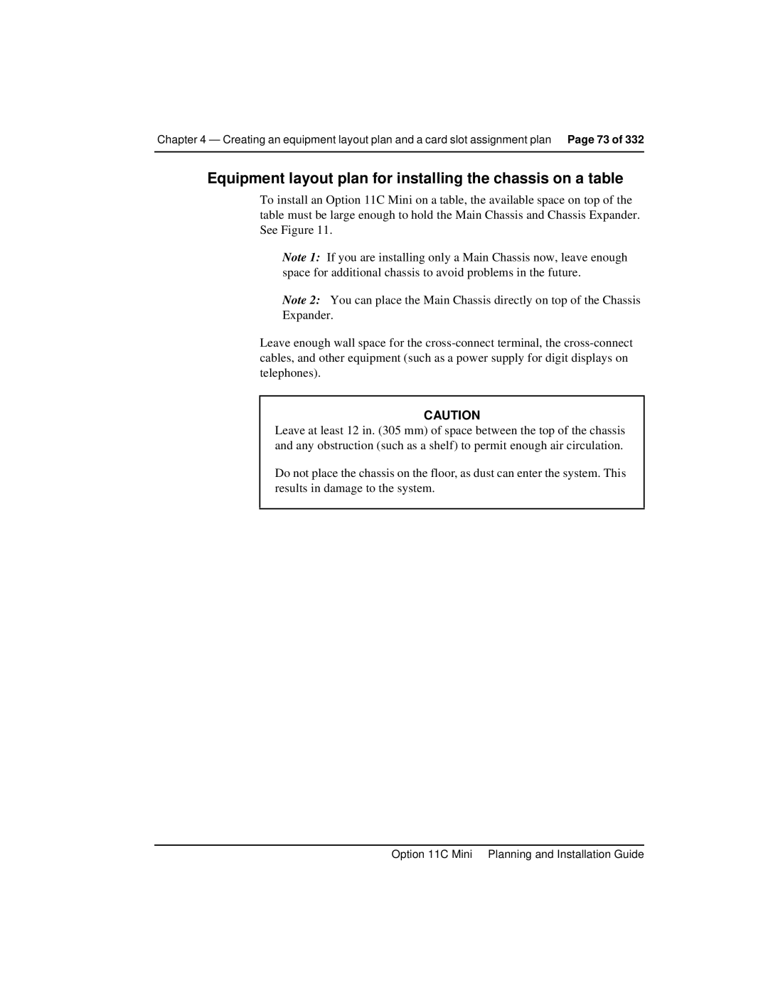 Nortel Networks Option 11C Mini manual Equipment layout plan for installing the chassis on a table 