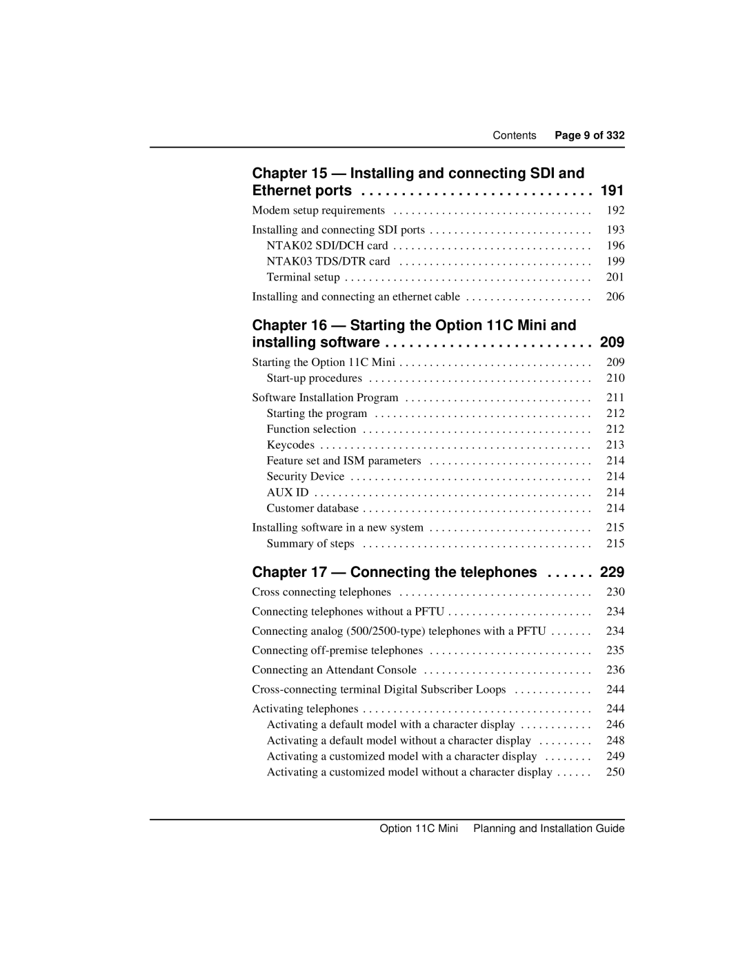 Nortel Networks Option 11C Mini manual Installin g and connecting SDI and Ethernet ports, Connectin g the telephones 