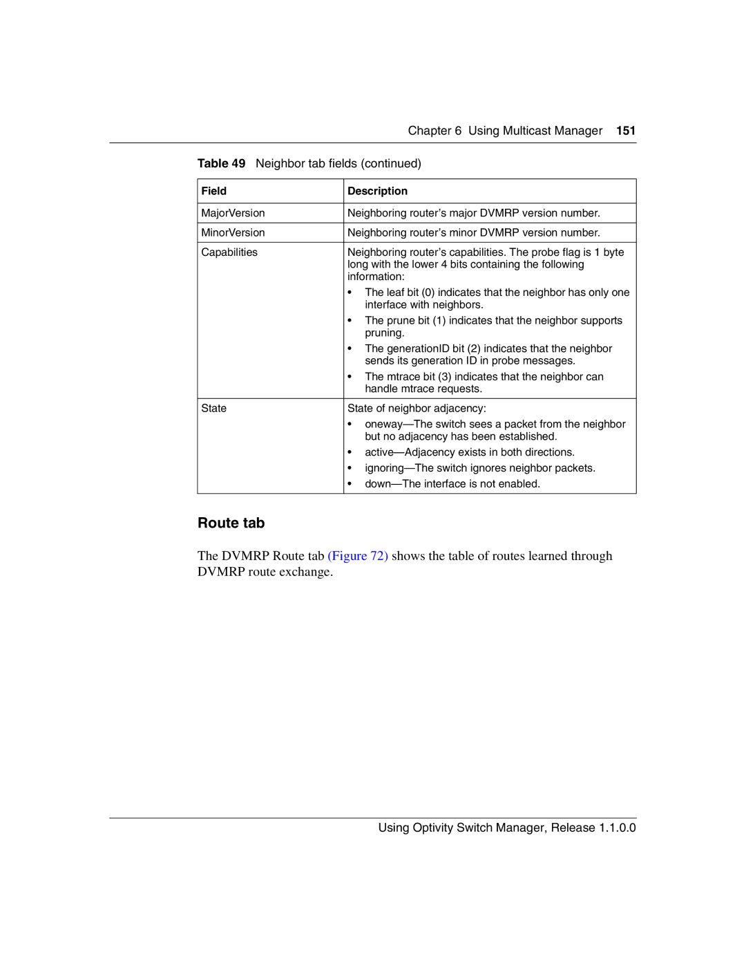 Nortel Networks Optivity Switch manual Route tab 