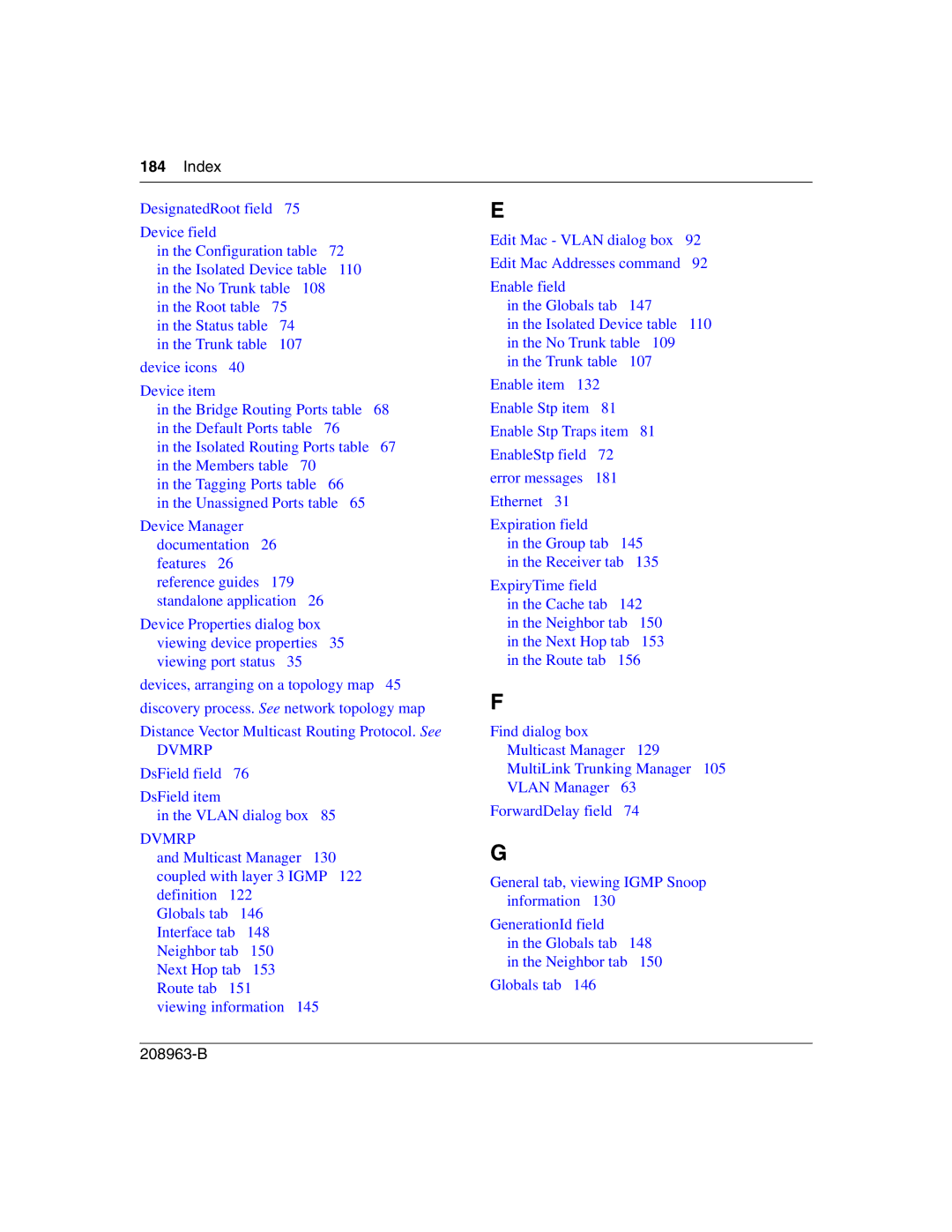 Nortel Networks Optivity Switch manual Index 