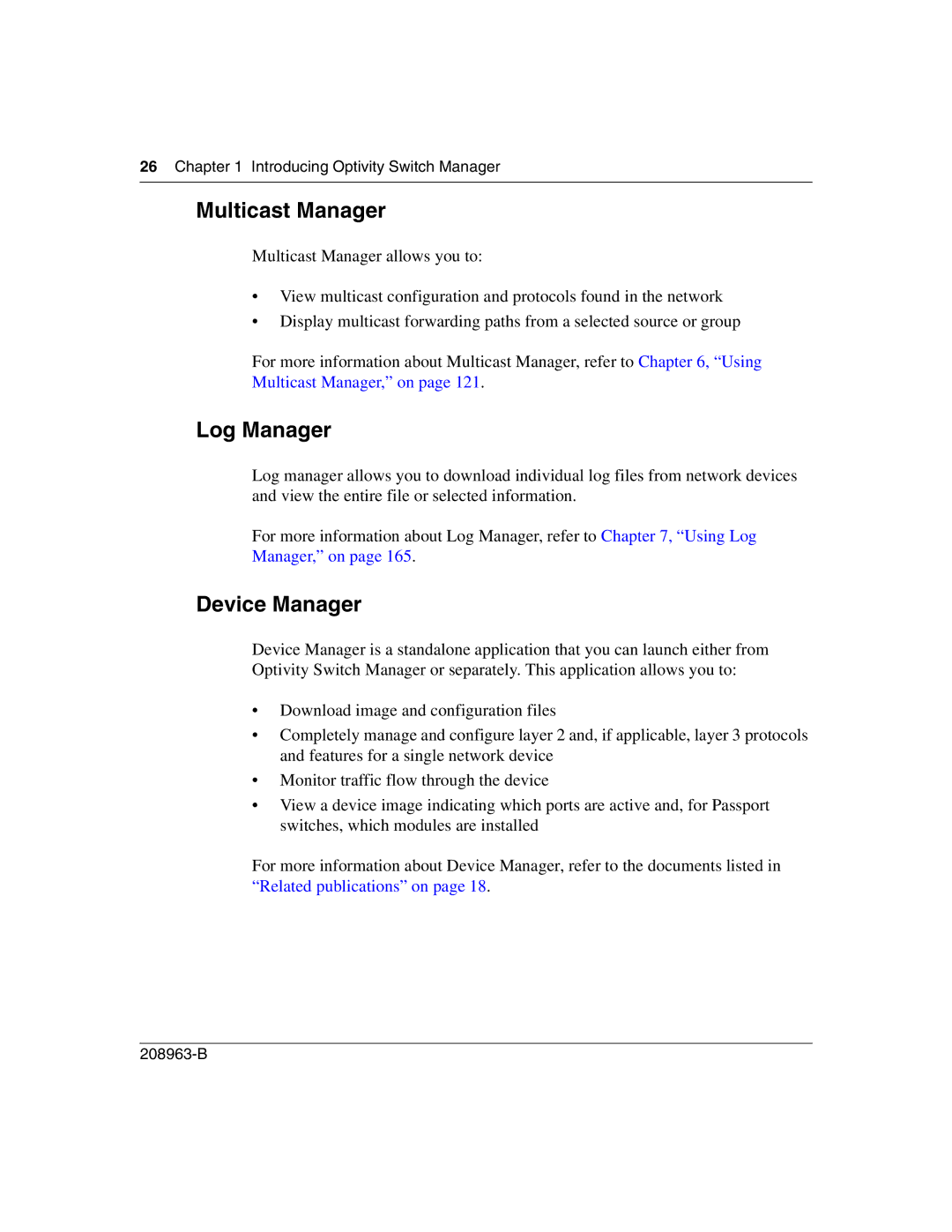 Nortel Networks Optivity Switch manual Multicast Manager, Log Manager, Device Manager 