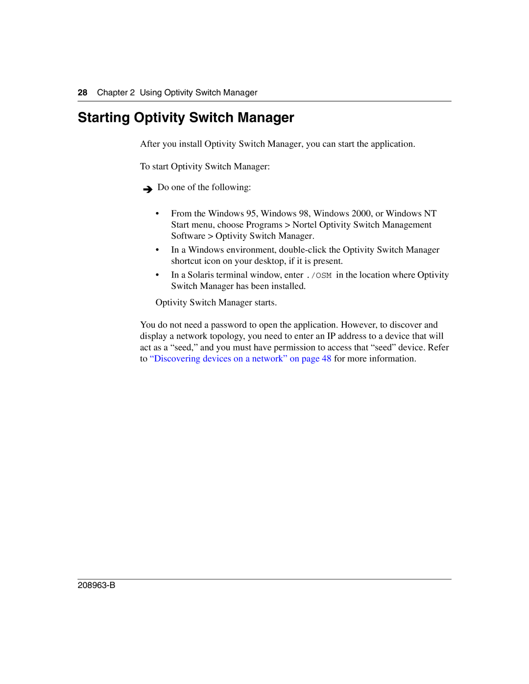 Nortel Networks manual Starting Optivity Switch Manager, Using Optivity Switch Manager 