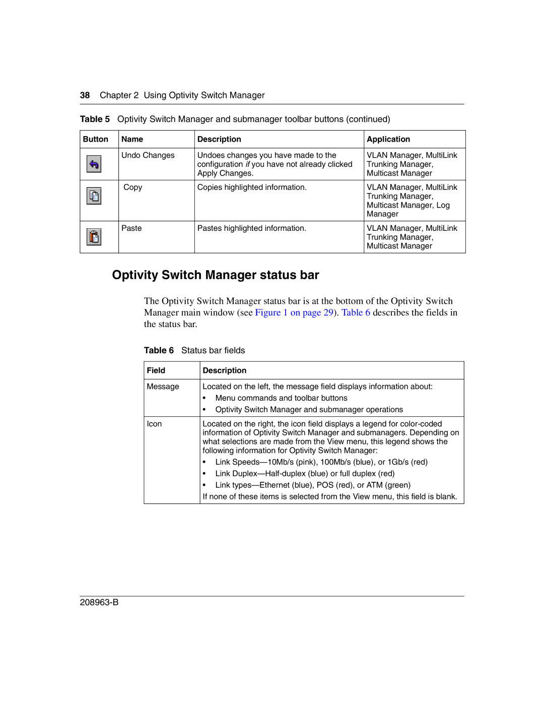 Nortel Networks manual Optivity Switch Manager status bar, Status bar fields, Field Description 