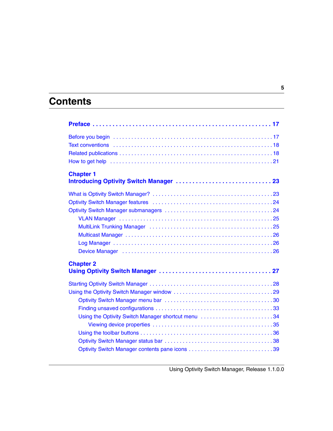 Nortel Networks Optivity Switch manual Contents 