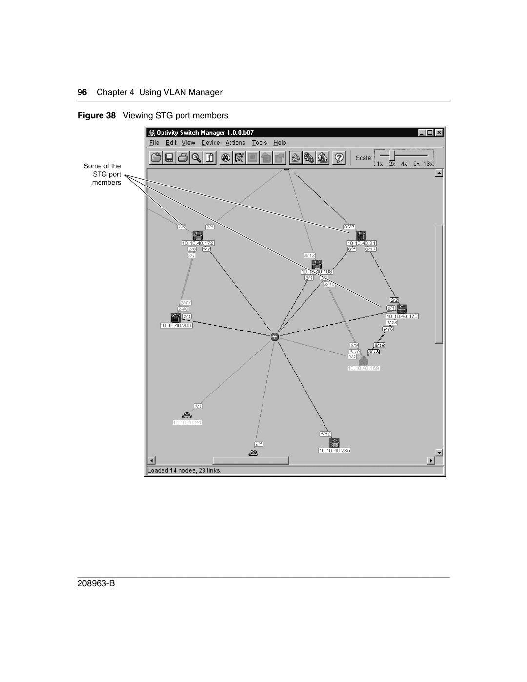 Nortel Networks Optivity Switch manual Viewing STG port members 